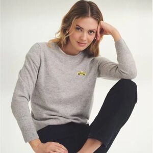 NAADAM Gray Crewneck Sweater with Yellow Car Embroidery